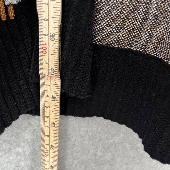 Chicos Chain Print Jacquard Long Cardigan Size L Black Brown Pockets Equestrian - Picture 9 of 11
